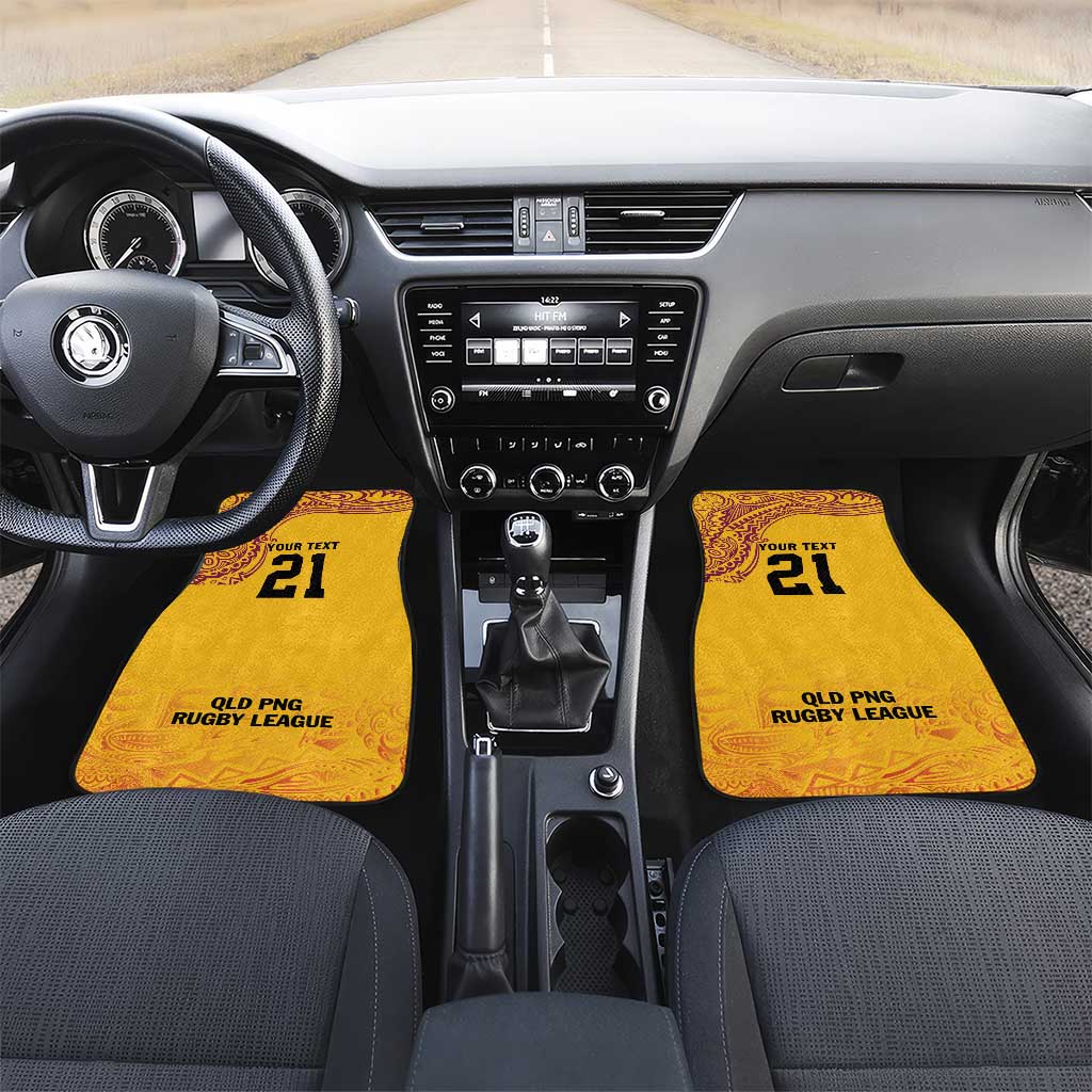 Queensland Papua New Guinea Custom Car Mats All Gold Pacific PNG Tribal Style LT9 Set 2pcs - Front Gold - Polynesian Pride