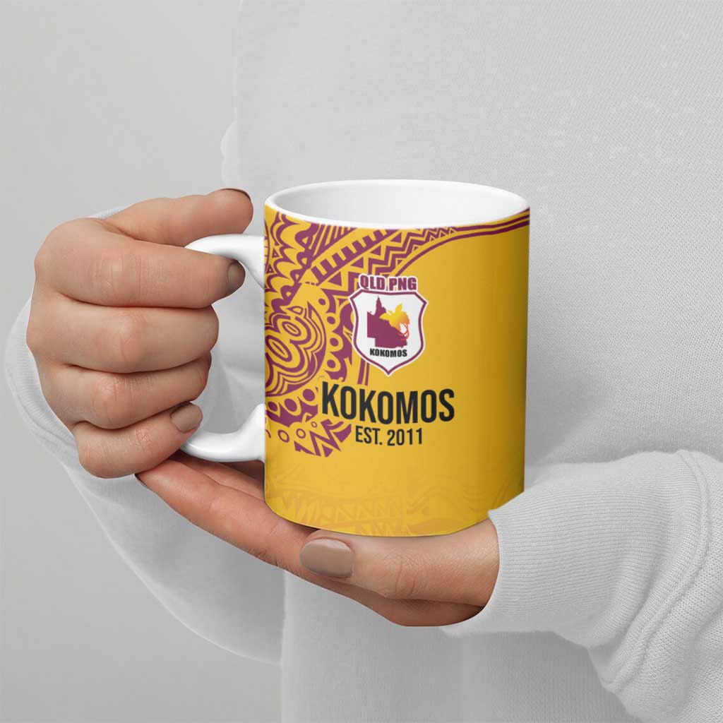 Queensland Papua New Guinea Custom Ceramic Mug All Gold Pacific PNG Tribal Style - Polynesian Pride