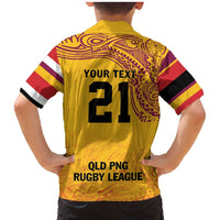 Queensland Papua New Guinea Custom Family Matching Mermaid Dress and Hawaiian Shirt All Gold Pacific PNG Tribal Style