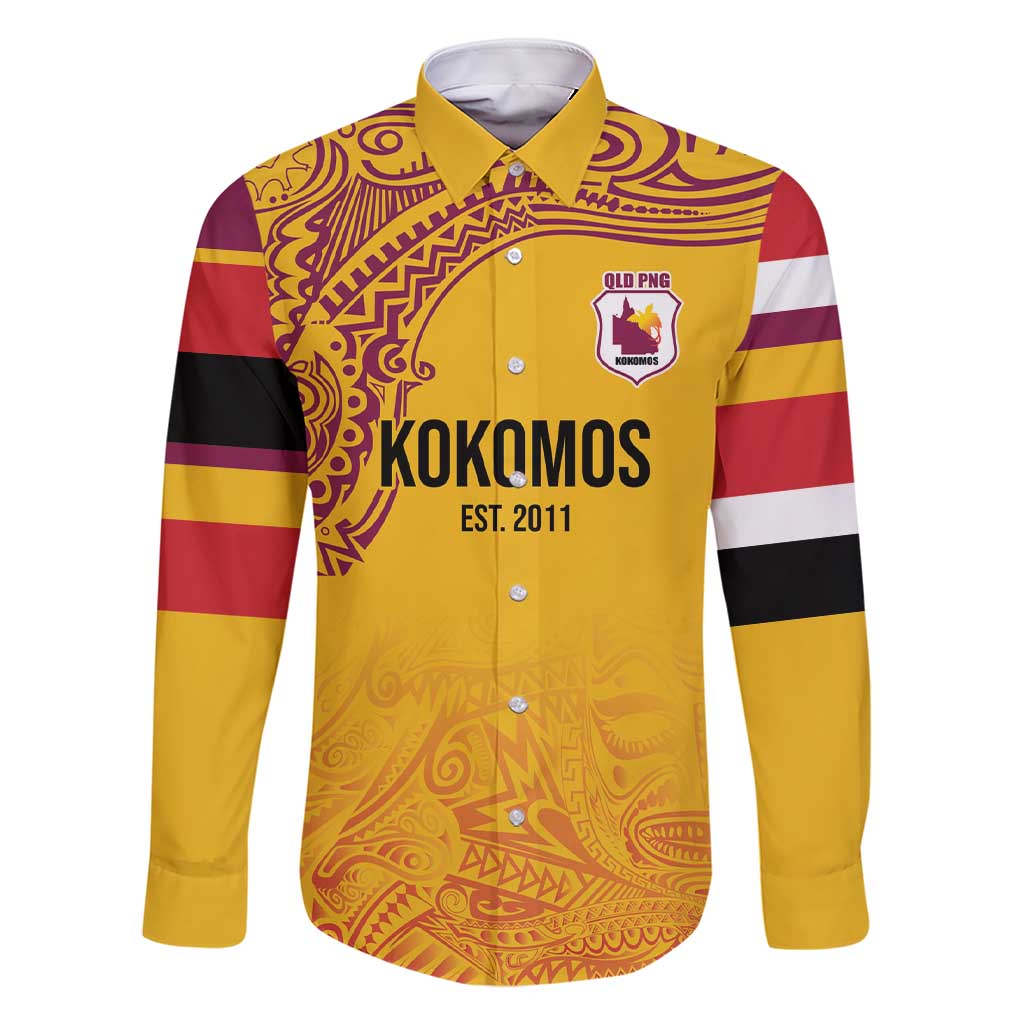 Queensland Papua New Guinea Custom Family Matching Short Sleeve Bodycon Dress and Hawaiian Shirt All Gold Pacific PNG Tribal Style