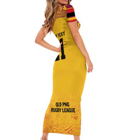 Queensland Papua New Guinea Custom Family Matching Short Sleeve Bodycon Dress and Hawaiian Shirt All Gold Pacific PNG Tribal Style