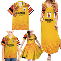 Queensland Papua New Guinea Custom Family Matching Summer Maxi Dress and Hawaiian Shirt All Gold Pacific PNG Tribal Style