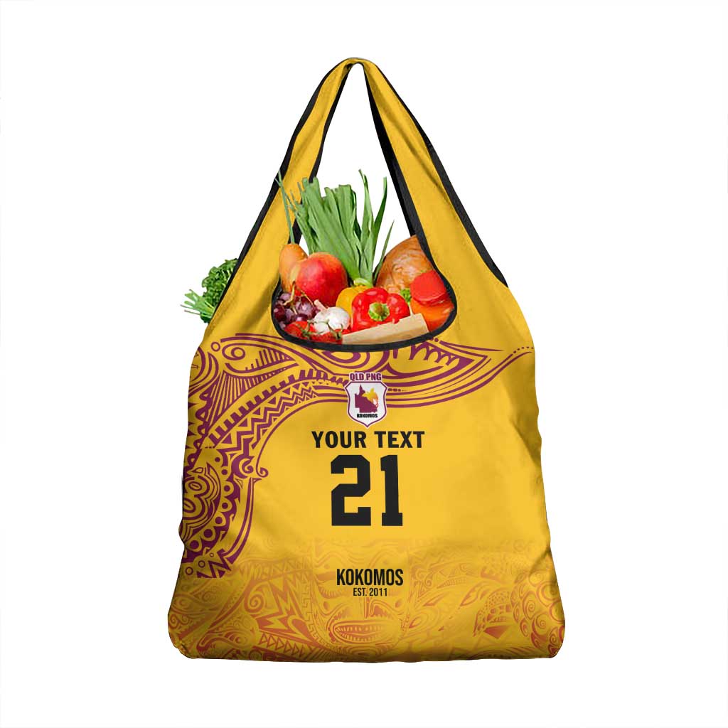 Queensland Papua New Guinea Custom Grocery Bag All Gold Pacific PNG Tribal Style LT9 1-pack One Size Gold - Polynesian Pride