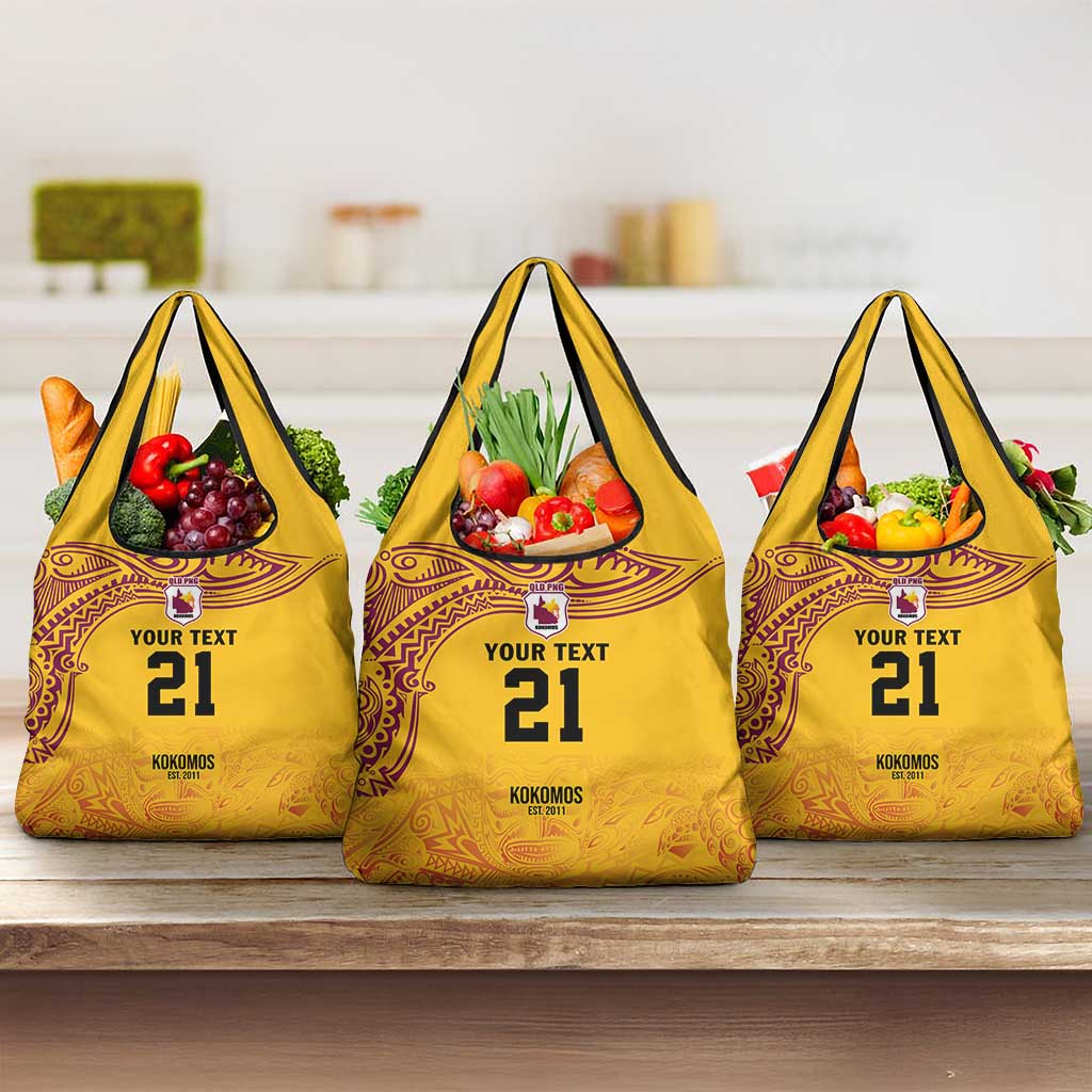 Queensland Papua New Guinea Custom Grocery Bag All Gold Pacific PNG Tribal Style LT9 3-pack One Size Gold - Polynesian Pride