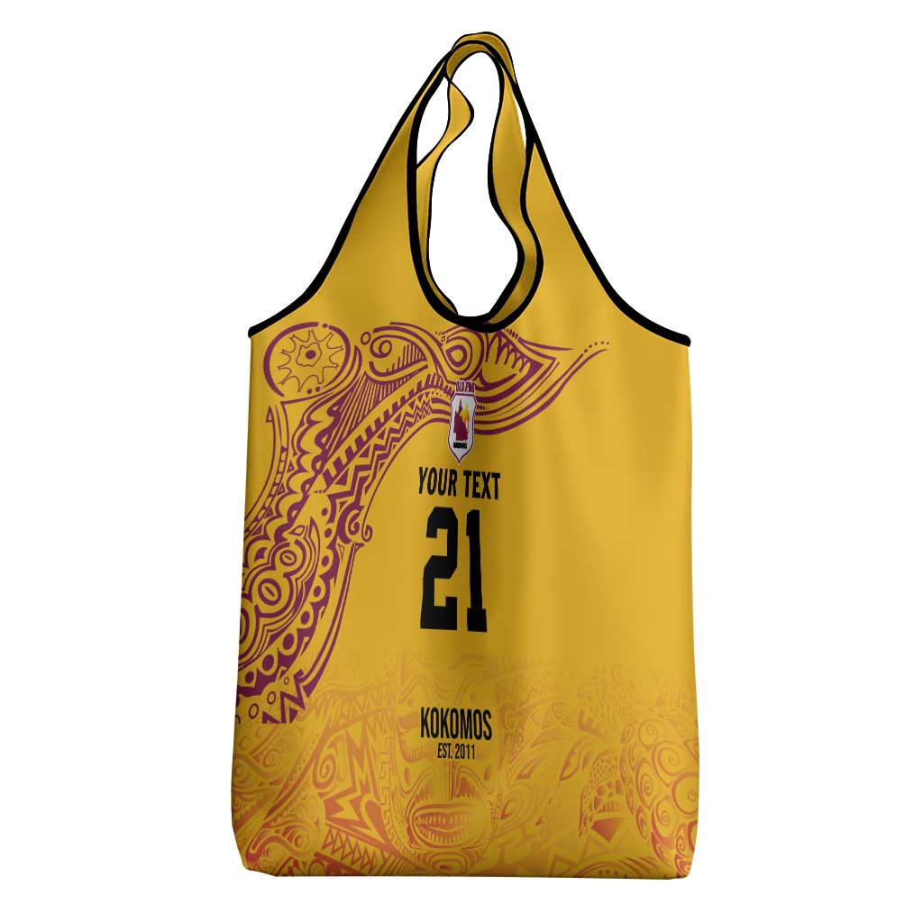 Queensland Papua New Guinea Custom Grocery Bag All Gold Pacific PNG Tribal Style LT9 - Polynesian Pride
