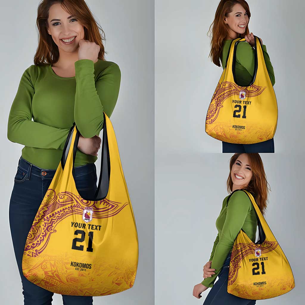 Queensland Papua New Guinea Custom Grocery Bag All Gold Pacific PNG Tribal Style LT9 - Polynesian Pride