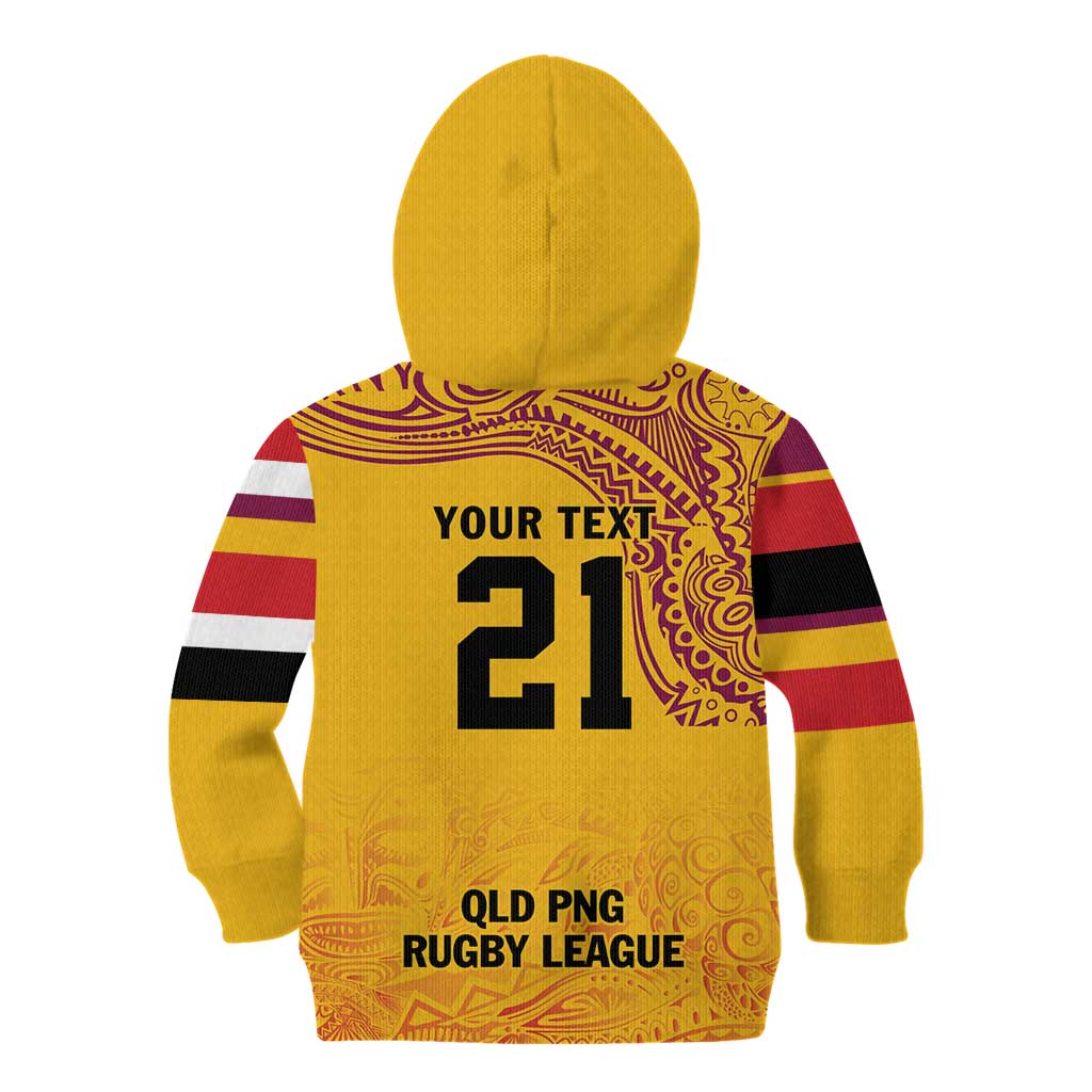 Queensland Papua New Guinea Custom Kid Hoodie All Gold Pacific PNG Tribal Style