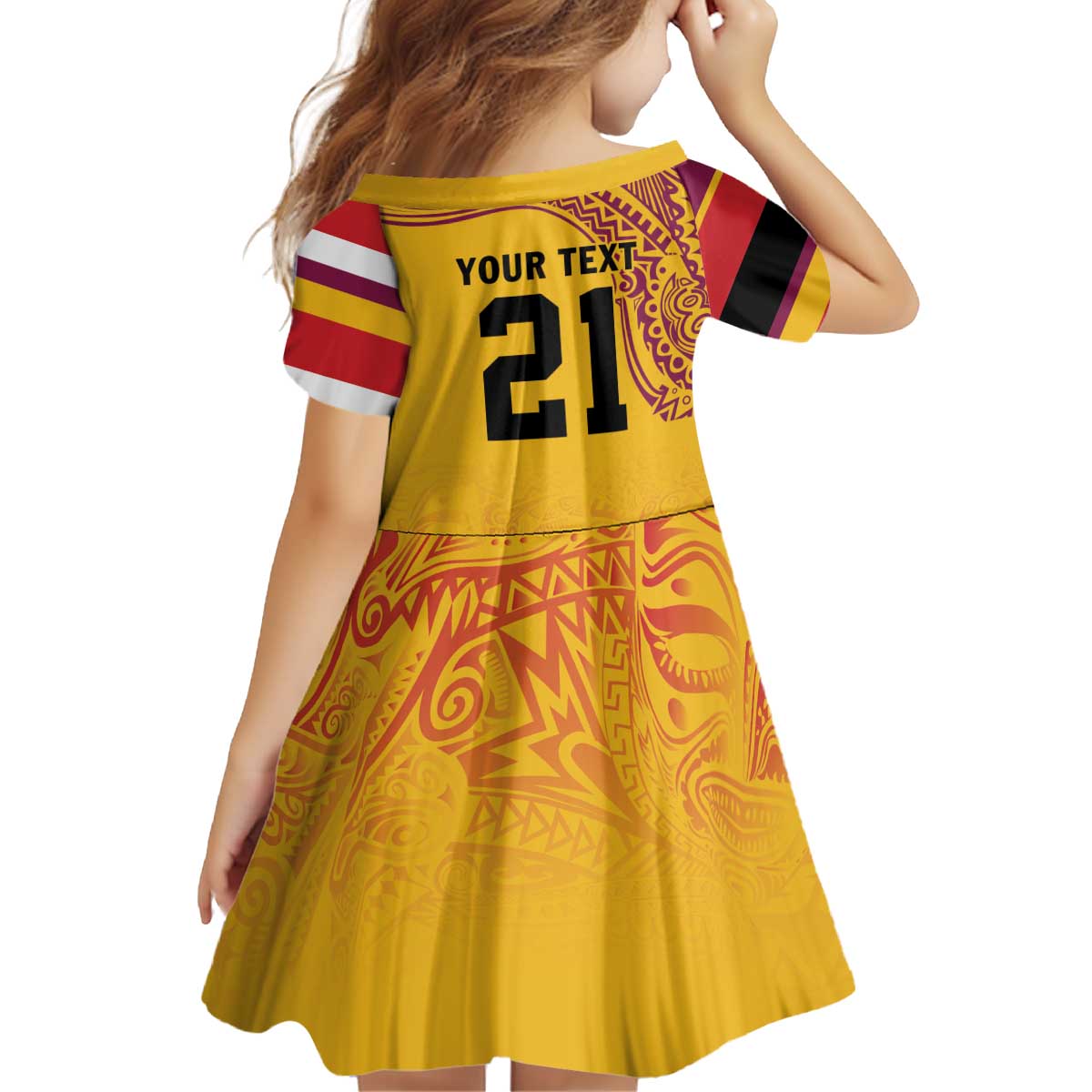 Queensland Papua New Guinea Custom Kid Short Sleeve Dress All Gold Pacific PNG Tribal Style
