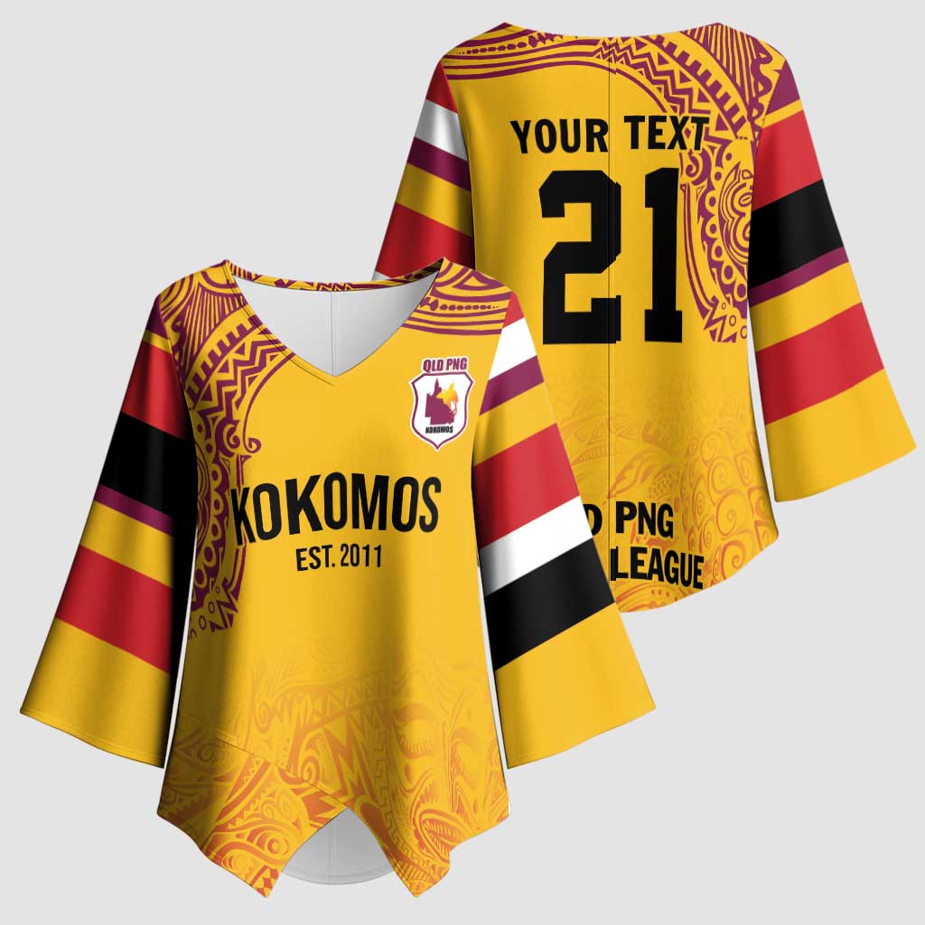 Queensland Papua New Guinea Custom Kimono Sleeve Blouse All Gold Pacific PNG Tribal Style - Polynesian Pride