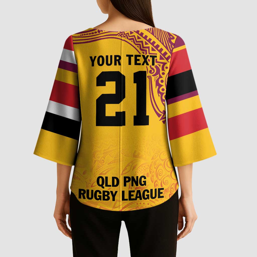 Queensland Papua New Guinea Custom Kimono Sleeve Blouse All Gold Pacific PNG Tribal Style - Polynesian Pride