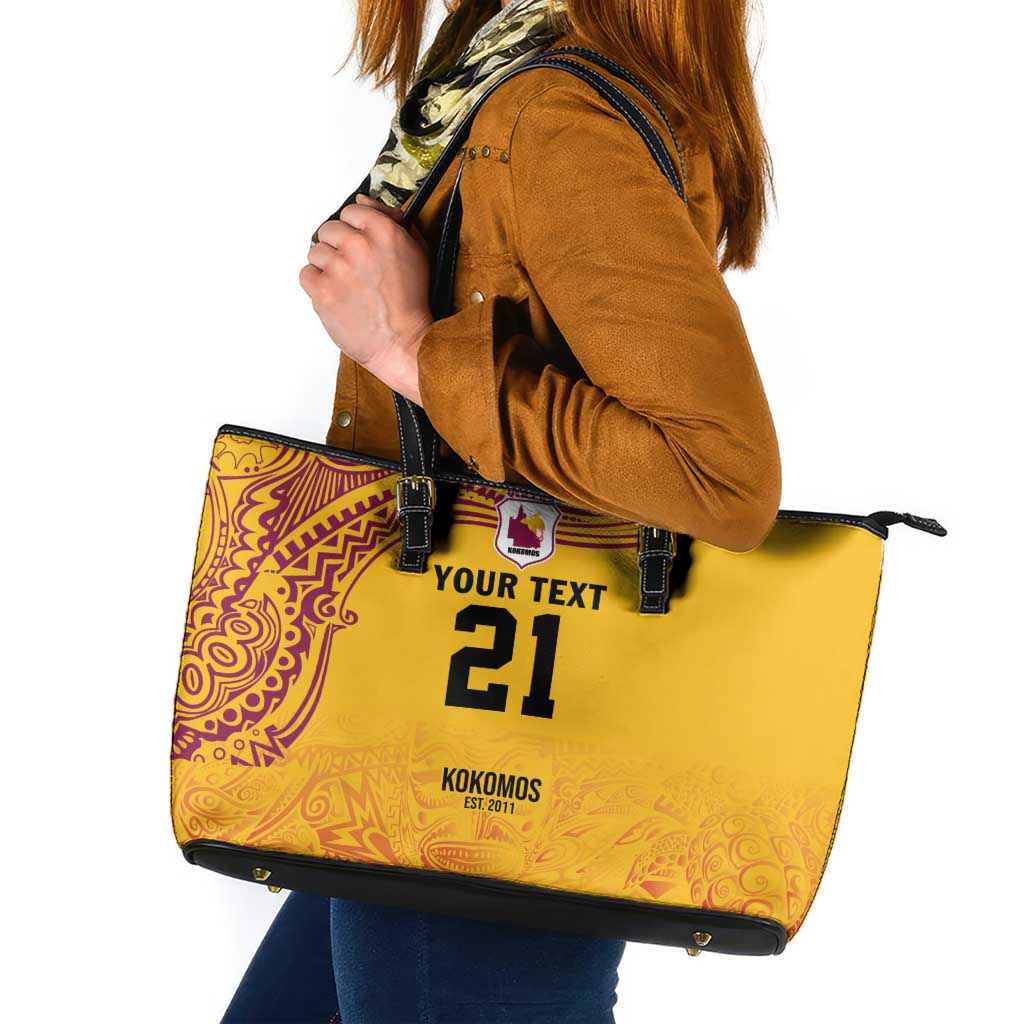 Queensland Papua New Guinea Custom Leather Tote Bag All Gold Pacific PNG Tribal Style