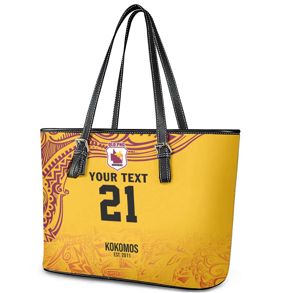 Queensland Papua New Guinea Custom Leather Tote Bag All Gold Pacific PNG Tribal Style