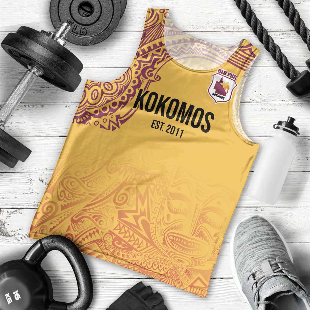 Queensland Papua New Guinea Custom Men Tank Top All Gold Pacific PNG Tribal Style