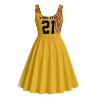 Queensland Papua New Guinea Custom Midi Dress All Gold Pacific PNG Tribal Style - Polynesian Pride