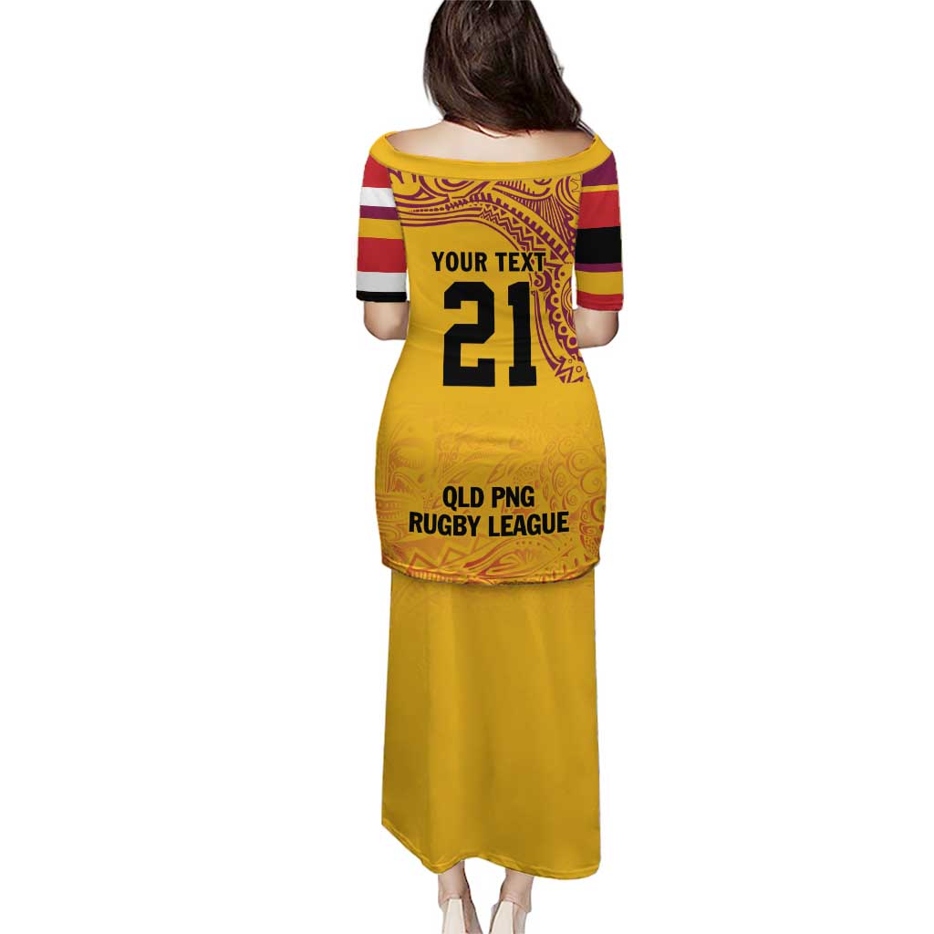 Queensland Papua New Guinea Custom Puletasi All Gold Pacific PNG Tribal Style