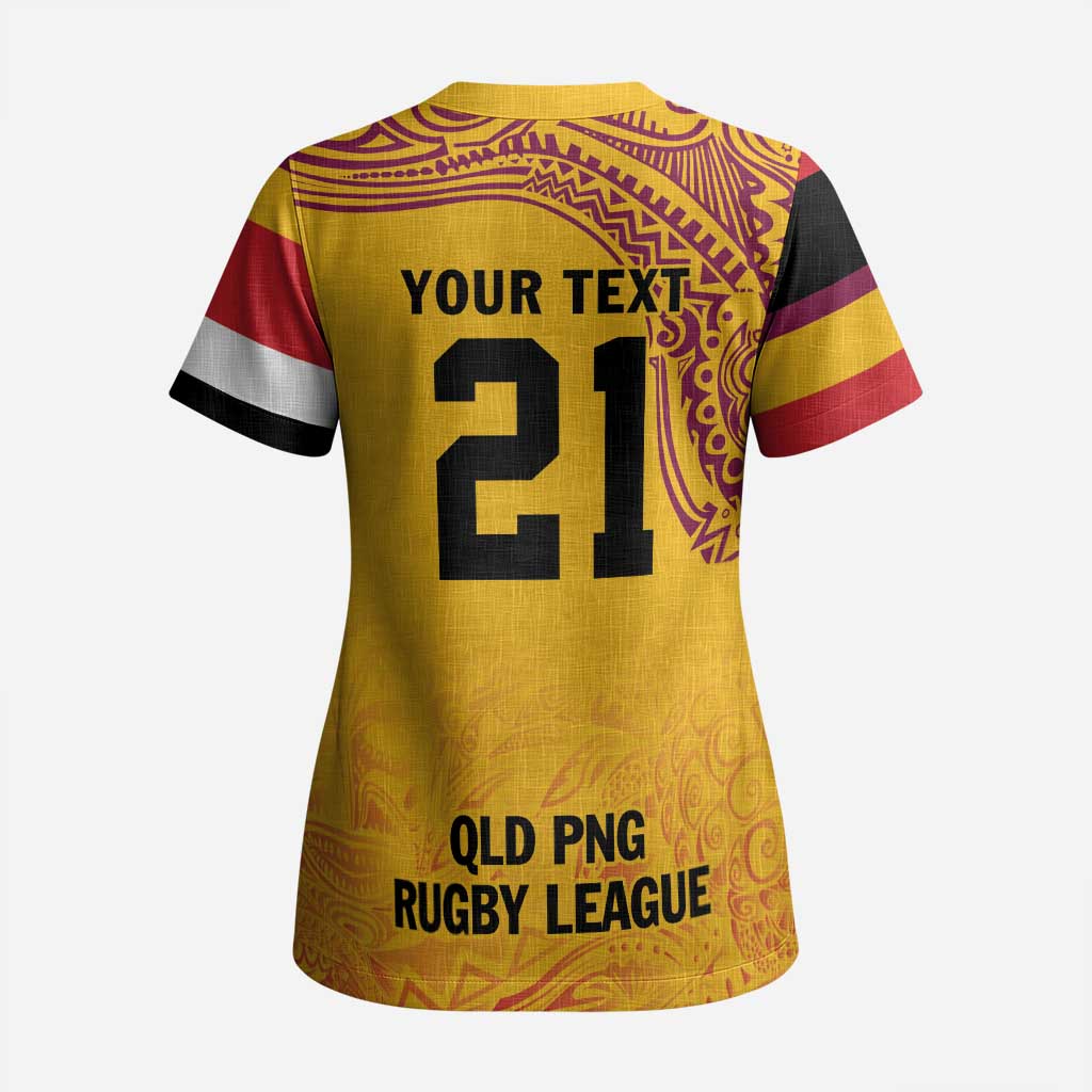 Queensland Papua New Guinea Custom Scrub Top All Gold Pacific PNG Tribal Style - Polynesian Pride