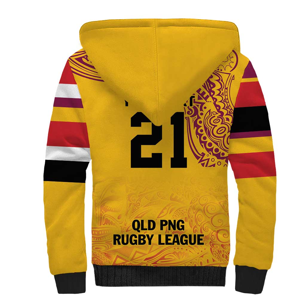 Queensland Papua New Guinea Custom Sherpa Hoodie All Gold Pacific PNG Tribal Style