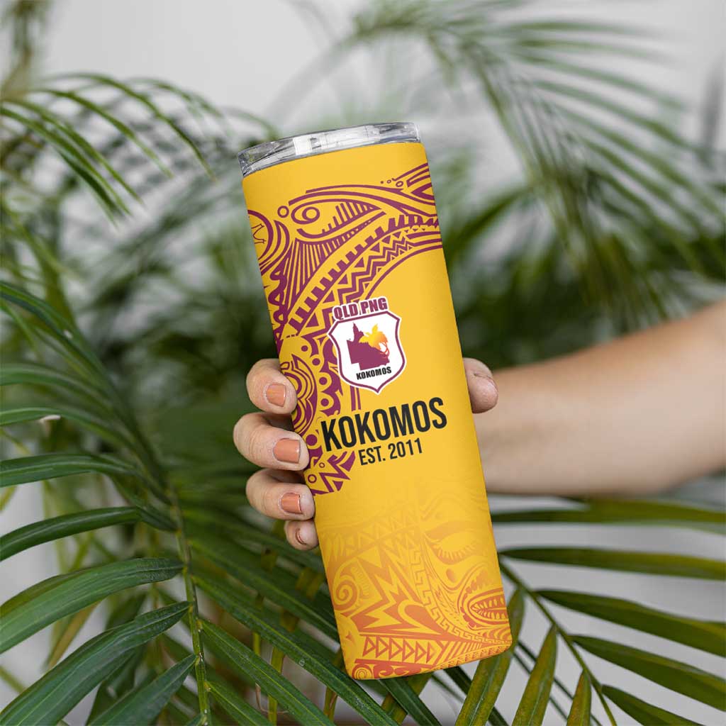 Queensland Papua New Guinea Custom Skinny Tumbler All Gold Pacific PNG Tribal Style LT9 - Polynesian Pride