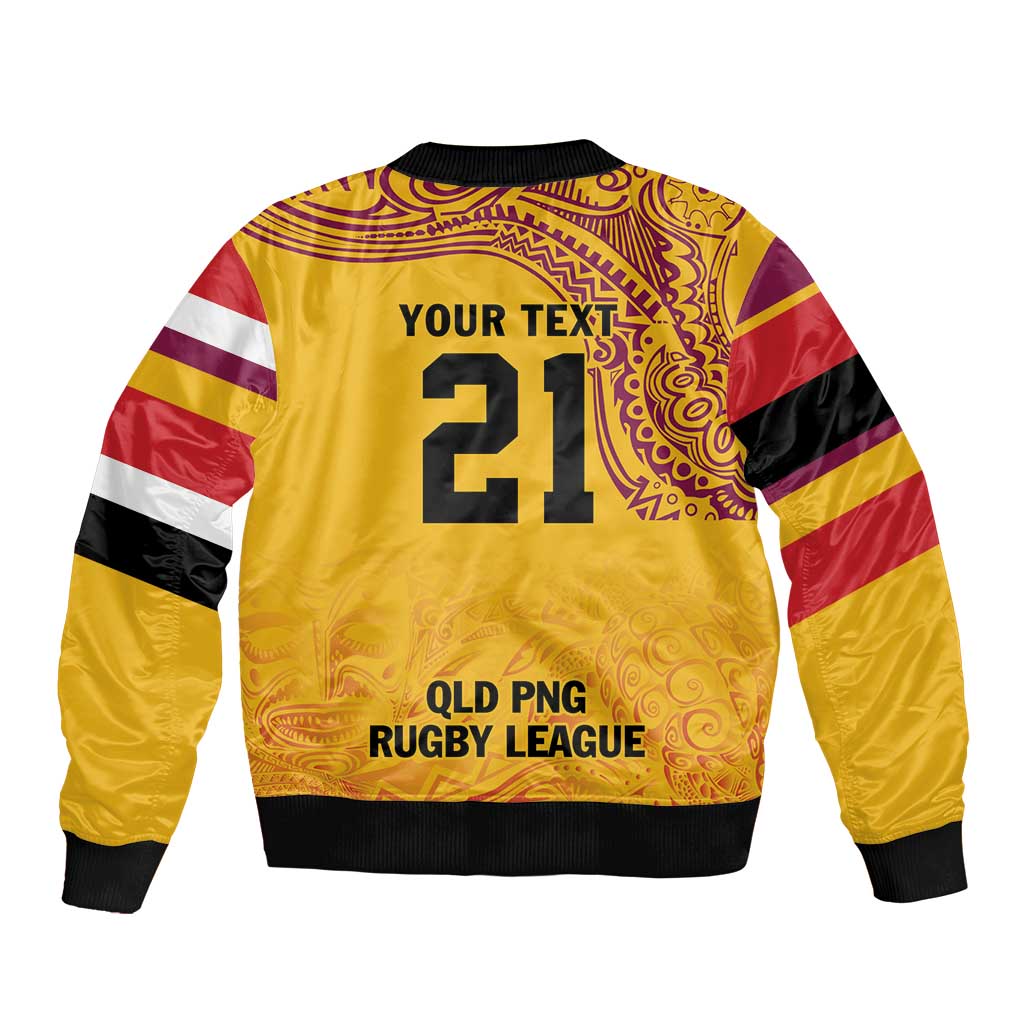 Queensland Papua New Guinea Custom Sleeve Zip Bomber Jacket All Gold Pacific PNG Tribal Style