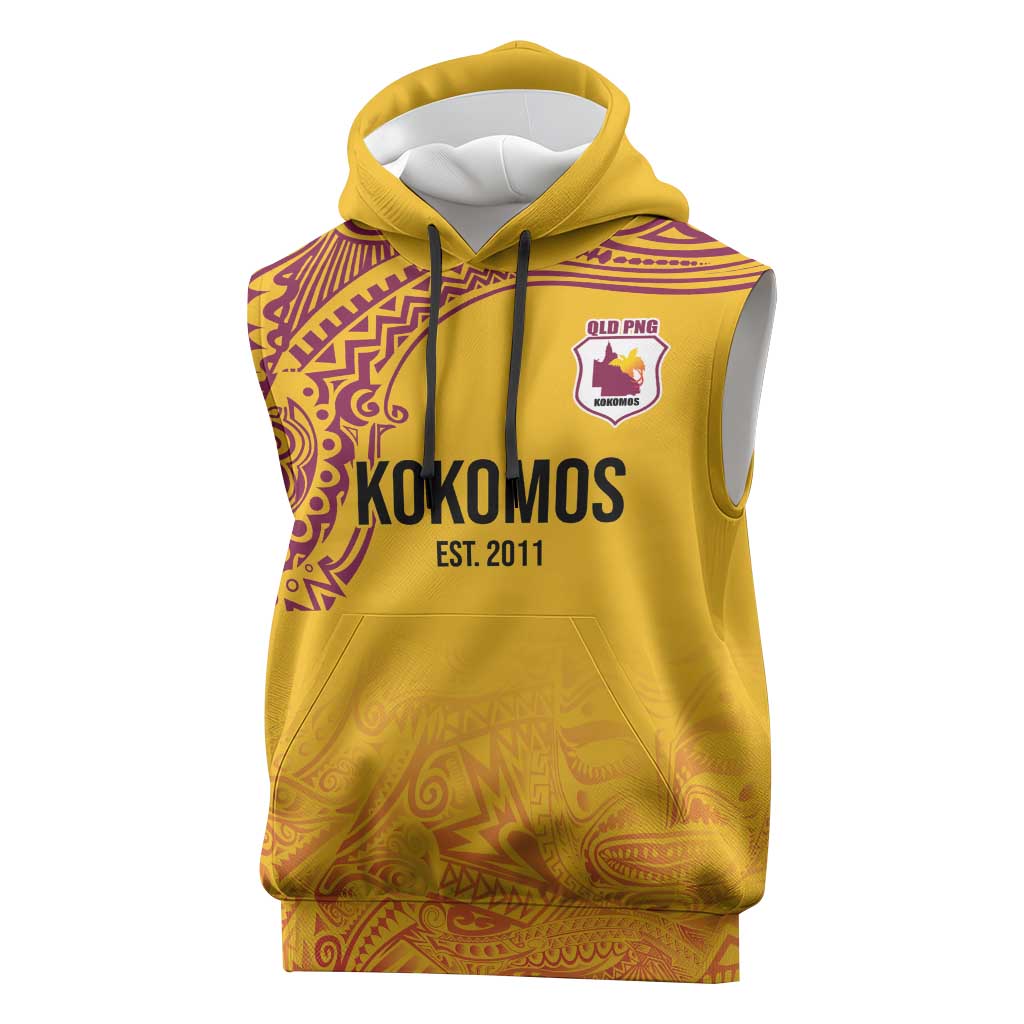 Queensland Papua New Guinea Custom Sleeveless Hoodie All Gold Pacific PNG Tribal Style - Polynesian Pride