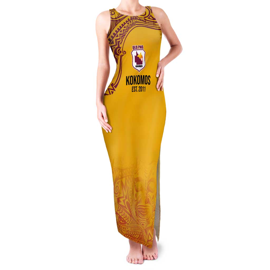 Queensland Papua New Guinea Custom Tank Maxi Dress All Gold Pacific PNG Tribal Style