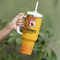 Queensland Papua New Guinea Custom Tumbler With Handle All Gold Pacific PNG Tribal Style LT9 - Polynesian Pride