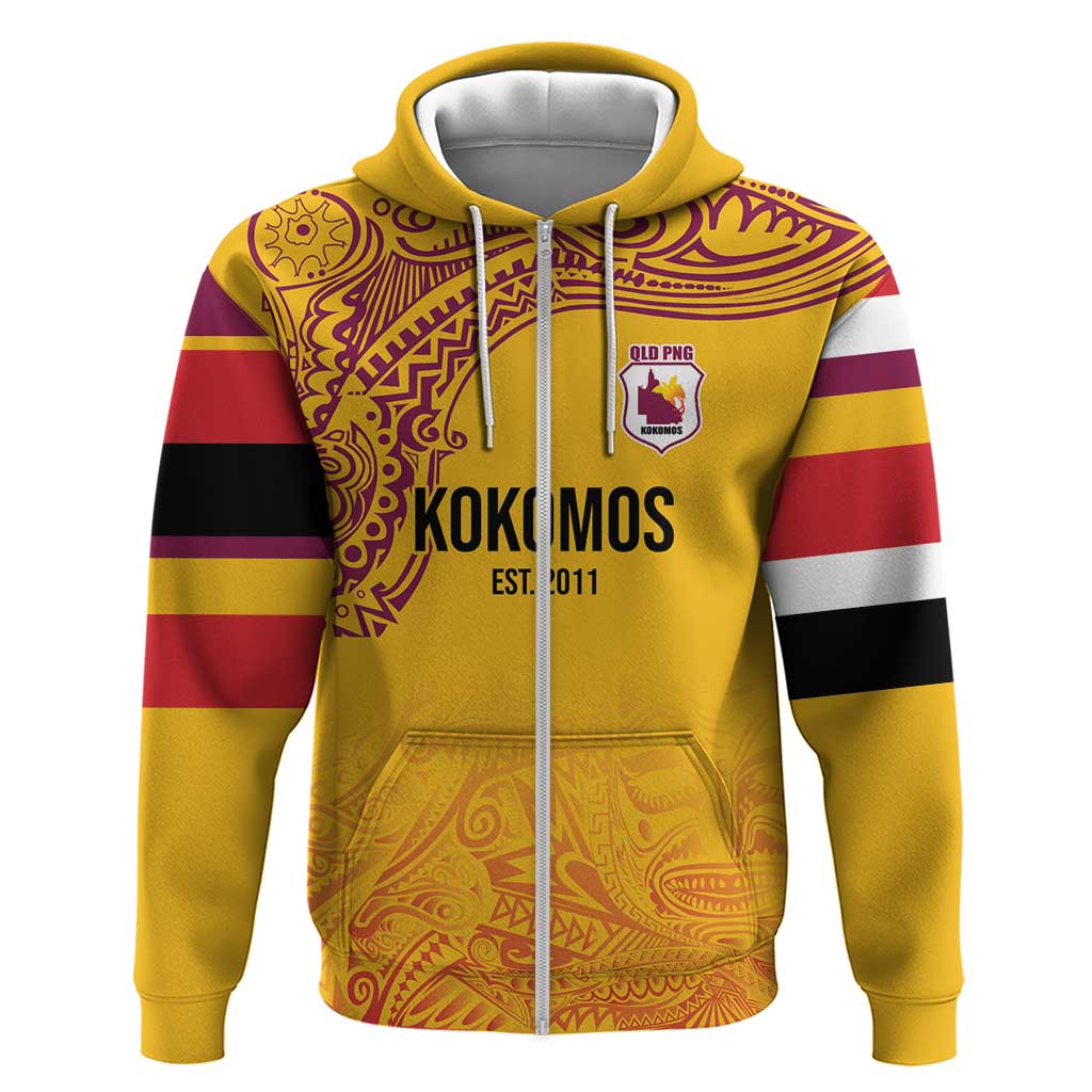 Queensland Papua New Guinea Custom Zip Hoodie All Gold Pacific PNG Tribal Style LT9 Zip Hoodie Gold - Polynesian Pride