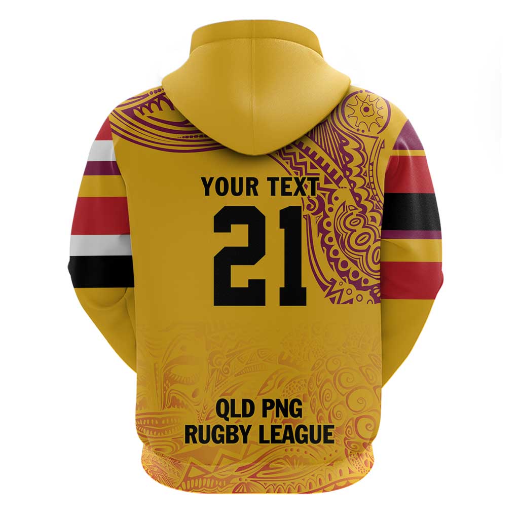 Queensland Papua New Guinea Custom Zip Hoodie All Gold Pacific PNG Tribal Style LT9 - Polynesian Pride