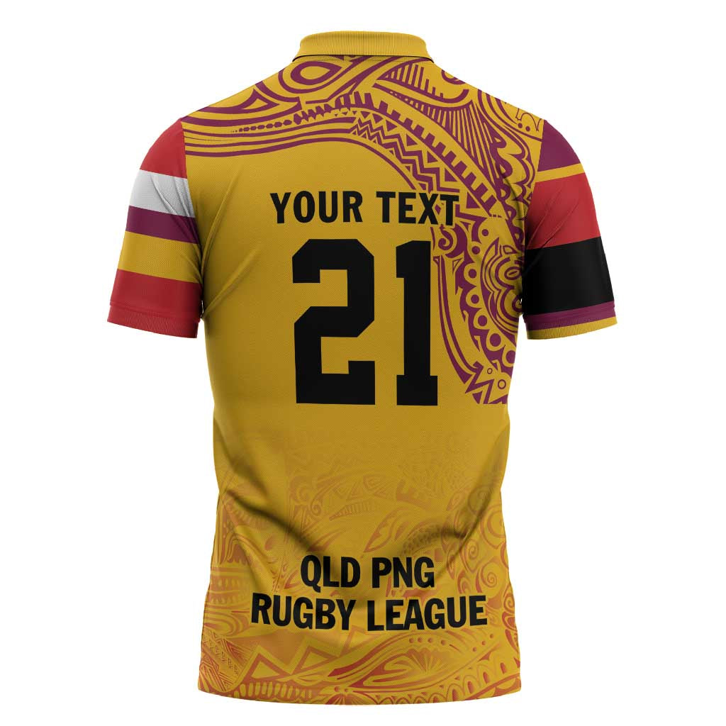 Queensland Papua New Guinea Custom Zipper Polo Shirt All Gold Pacific PNG Tribal Style - Polynesian Pride