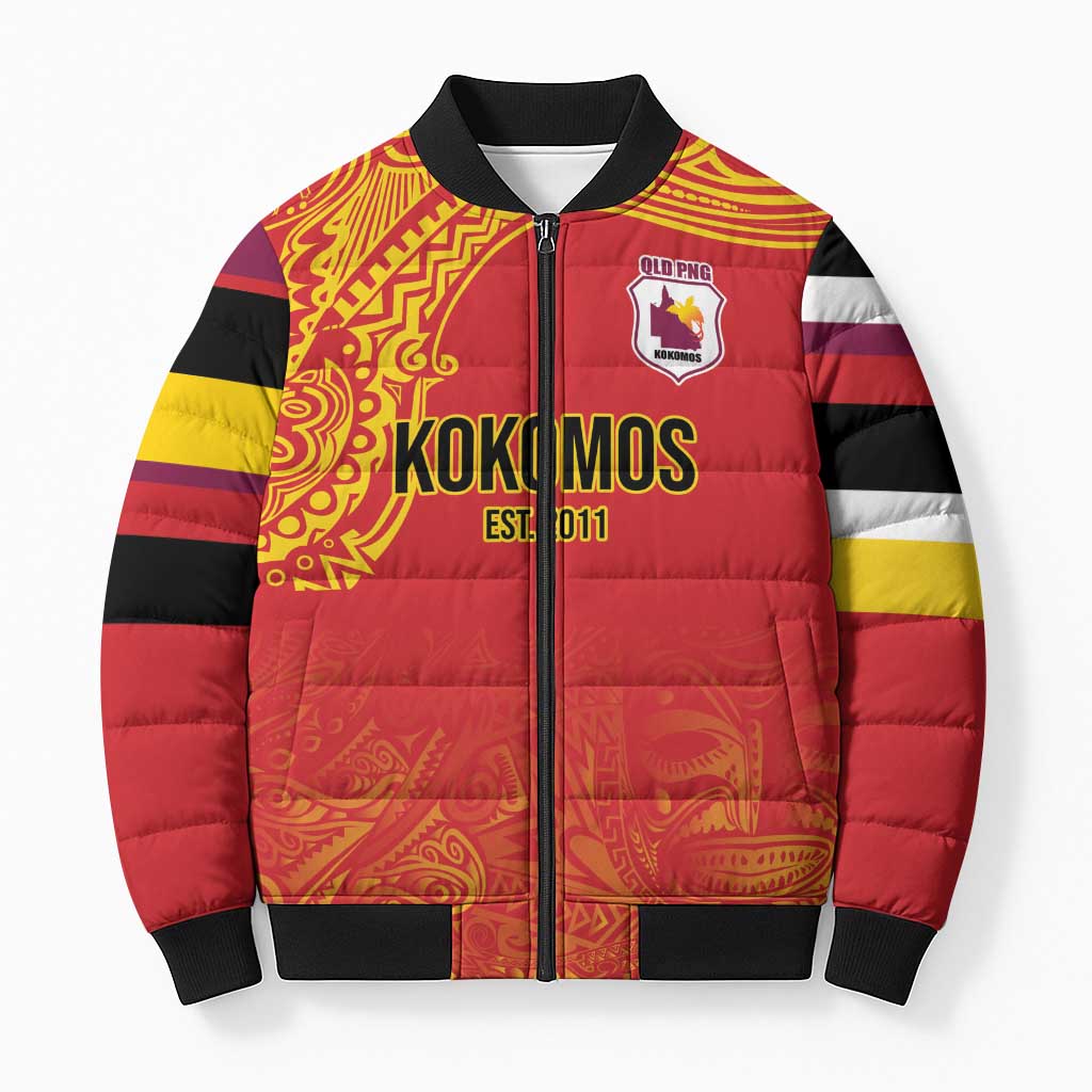 Queensland Papua New Guinea Custom Bomber Puffer Jacket All Red Pacific PNG Tribal Style - Polynesian Pride