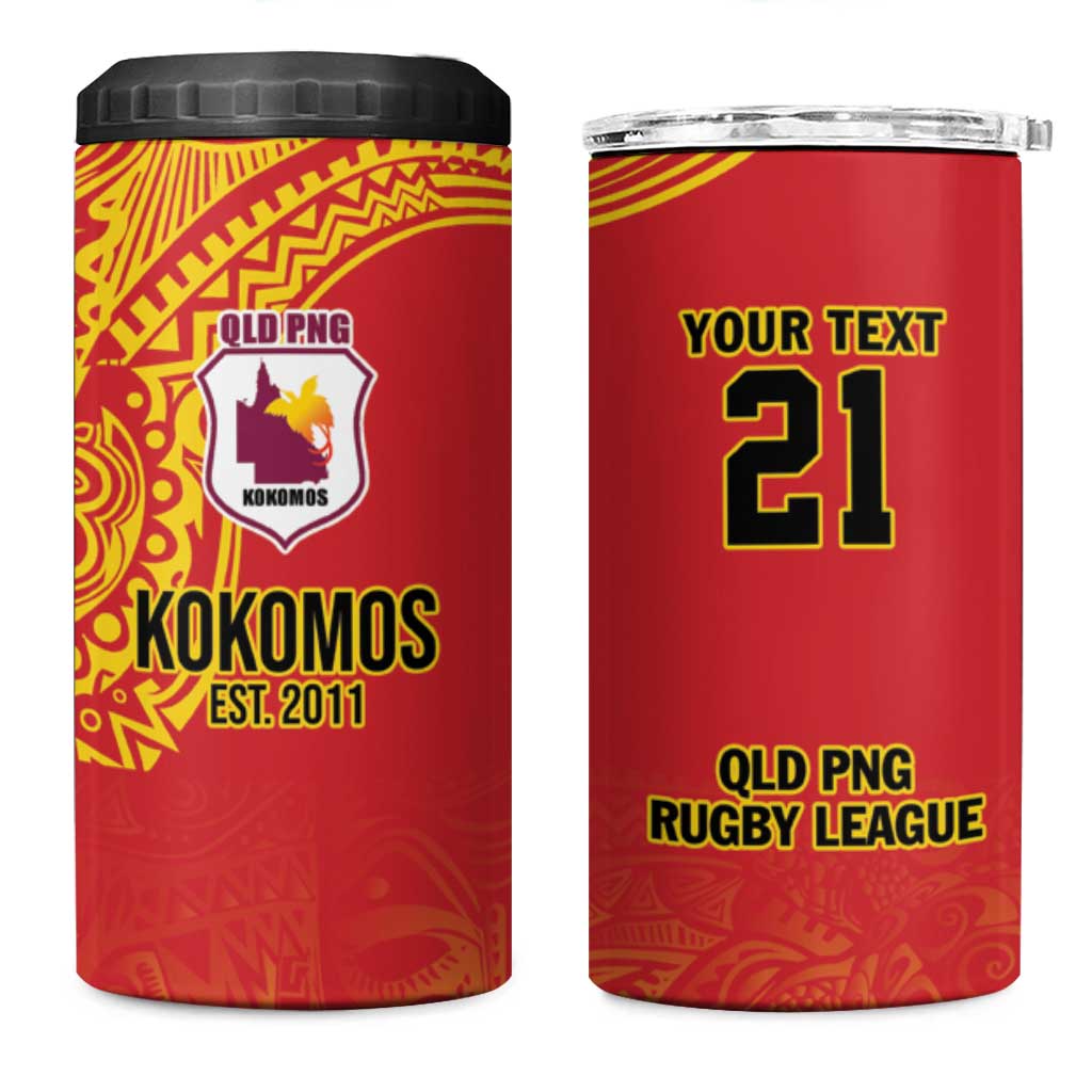 Queensland Papua New Guinea Custom 4 in 1 Can Cooler Tumbler All Red Pacific PNG Tribal Style