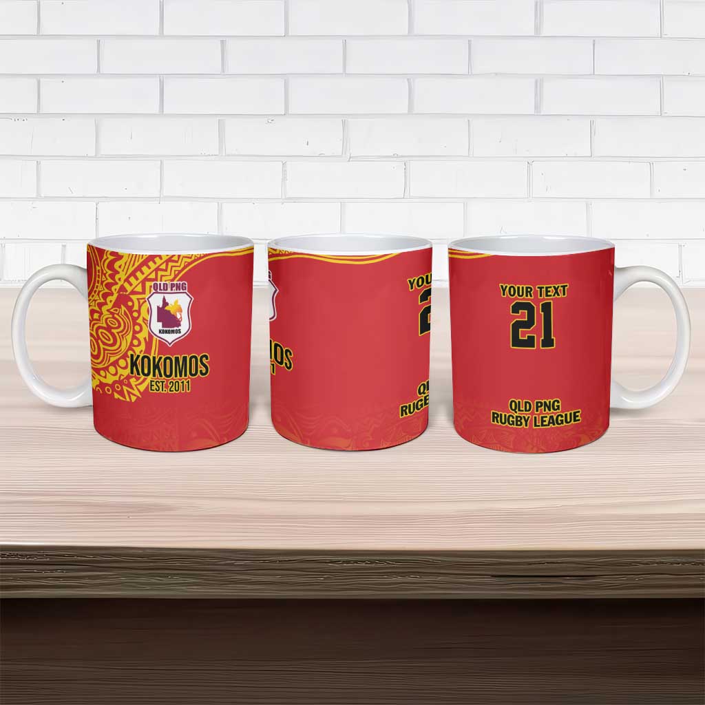 Queensland Papua New Guinea Custom Ceramic Mug All Red Pacific PNG Tribal Style - Polynesian Pride