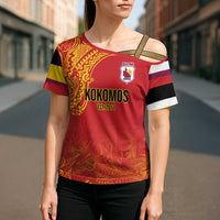 Queensland Papua New Guinea Custom Cross Shoulder Shirt All Red Pacific PNG Tribal Style - Polynesian Pride