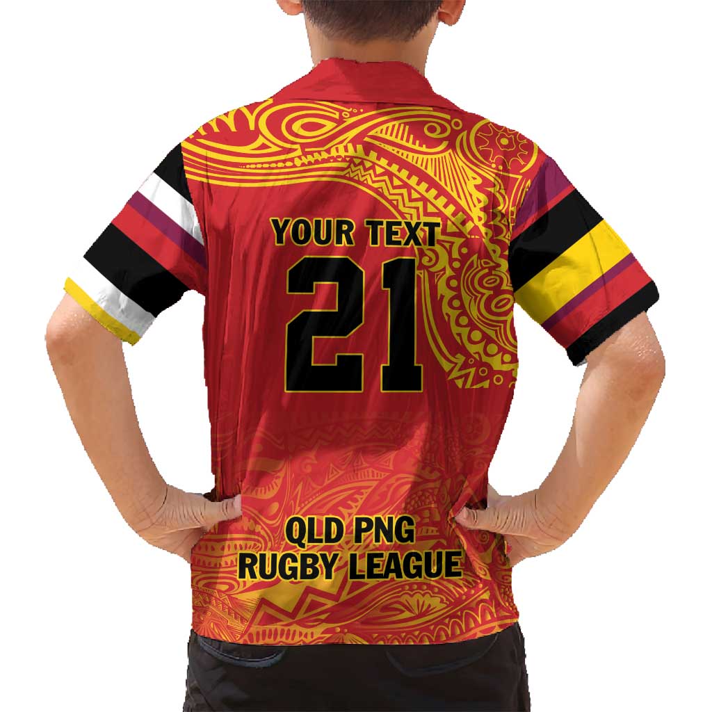 Queensland Papua New Guinea Custom Family Matching Long Sleeve Bodycon Dress and Hawaiian Shirt All Red Pacific PNG Tribal Style