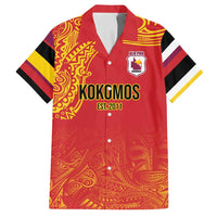 Queensland Papua New Guinea Custom Family Matching Long Sleeve Bodycon Dress and Hawaiian Shirt All Red Pacific PNG Tribal Style