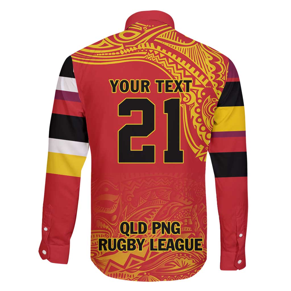 Queensland Papua New Guinea Custom Family Matching Long Sleeve Bodycon Dress and Hawaiian Shirt All Red Pacific PNG Tribal Style