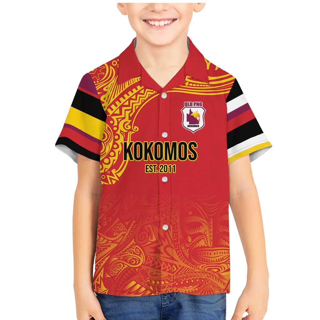 Queensland Papua New Guinea Custom Family Matching Mermaid Dress and Hawaiian Shirt All Red Pacific PNG Tribal Style