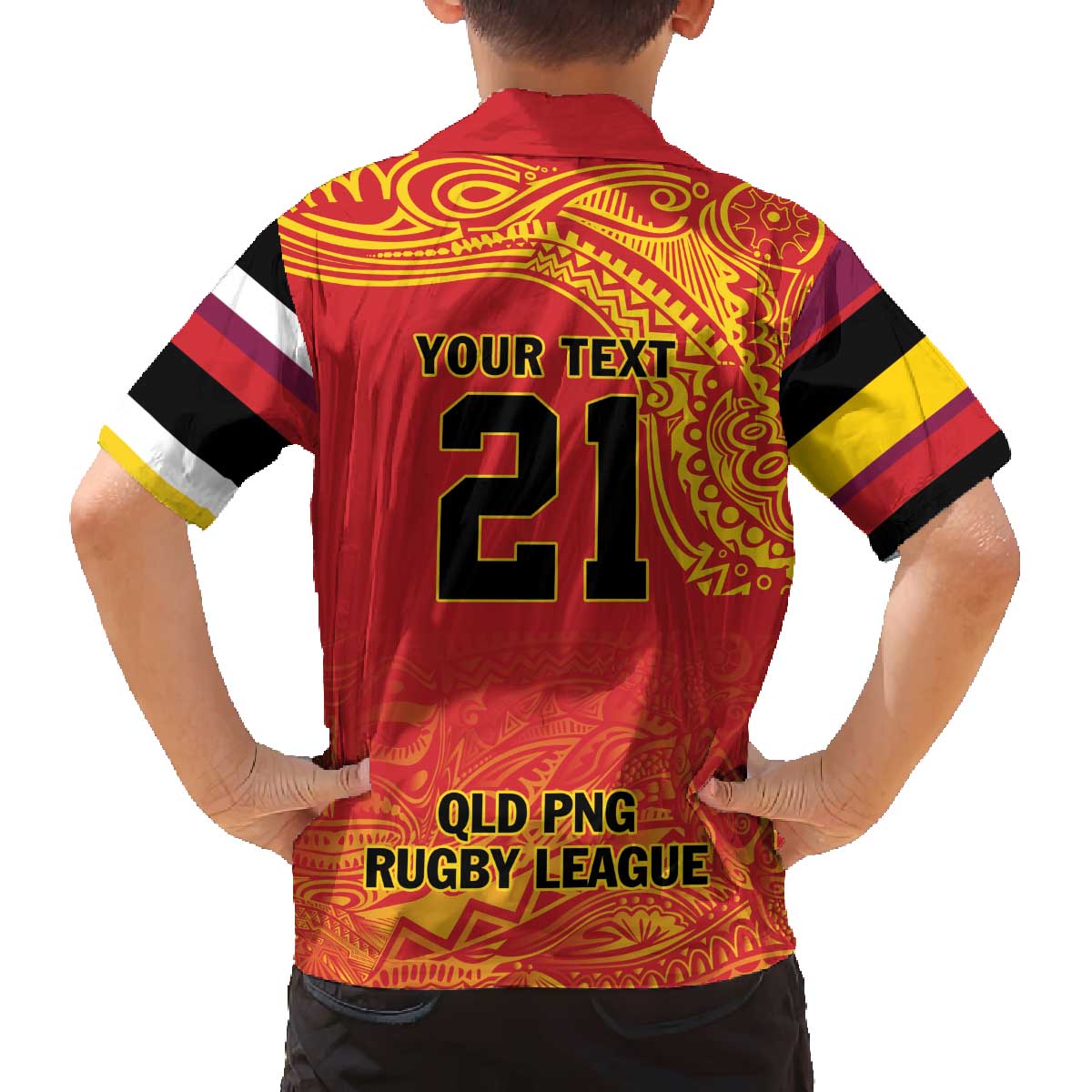 Queensland Papua New Guinea Custom Family Matching Off The Shoulder Long Sleeve Dress and Hawaiian Shirt All Red Pacific PNG Tribal Style