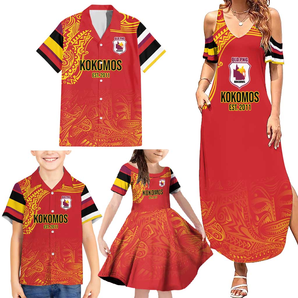 Queensland Papua New Guinea Custom Family Matching Summer Maxi Dress and Hawaiian Shirt All Red Pacific PNG Tribal Style LT9 - Polynesian Pride