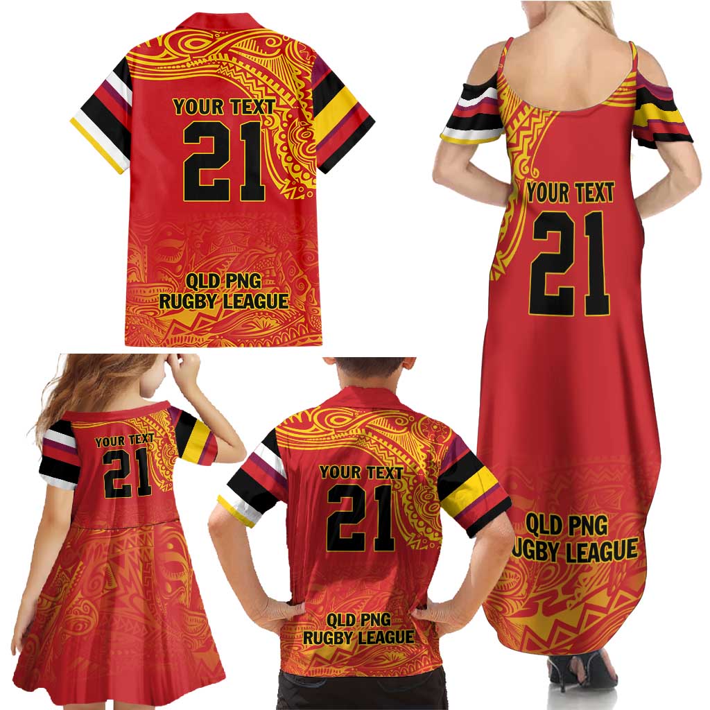 Queensland Papua New Guinea Custom Family Matching Summer Maxi Dress and Hawaiian Shirt All Red Pacific PNG Tribal Style LT9 - Polynesian Pride