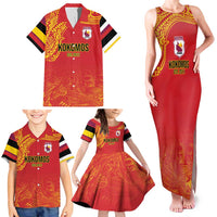 Queensland Papua New Guinea Custom Family Matching Tank Maxi Dress and Hawaiian Shirt All Red Pacific PNG Tribal Style