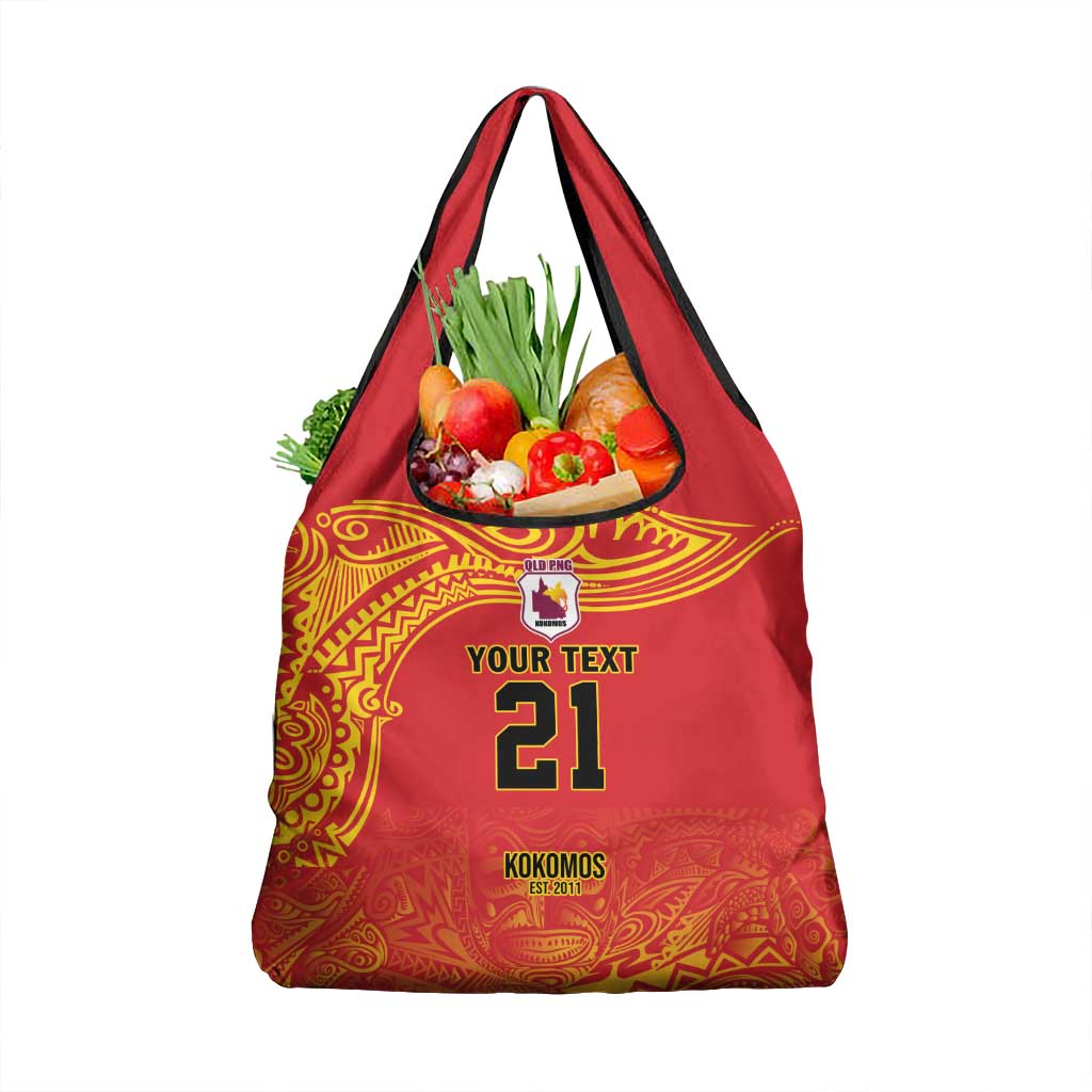 Queensland Papua New Guinea Custom Grocery Bag All Red Pacific PNG Tribal Style LT9 1-pack One Size Red - Polynesian Pride