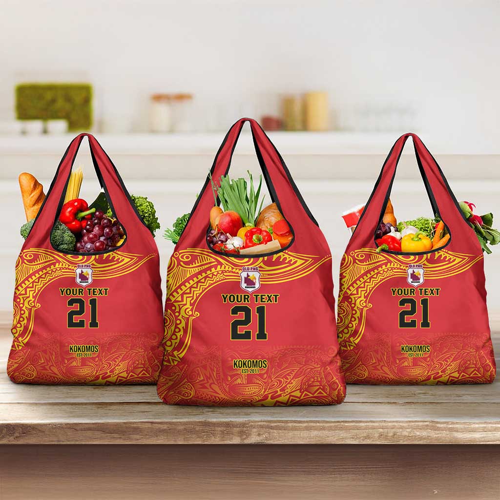 Queensland Papua New Guinea Custom Grocery Bag All Red Pacific PNG Tribal Style LT9 3-pack One Size Red - Polynesian Pride