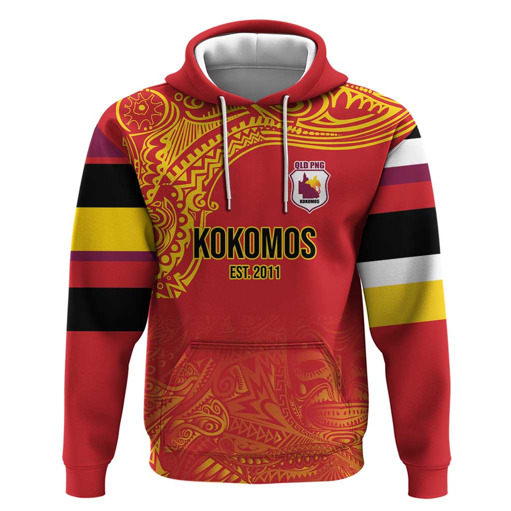 Queensland Papua New Guinea Custom Hoodie All Red Pacific PNG Tribal Style
