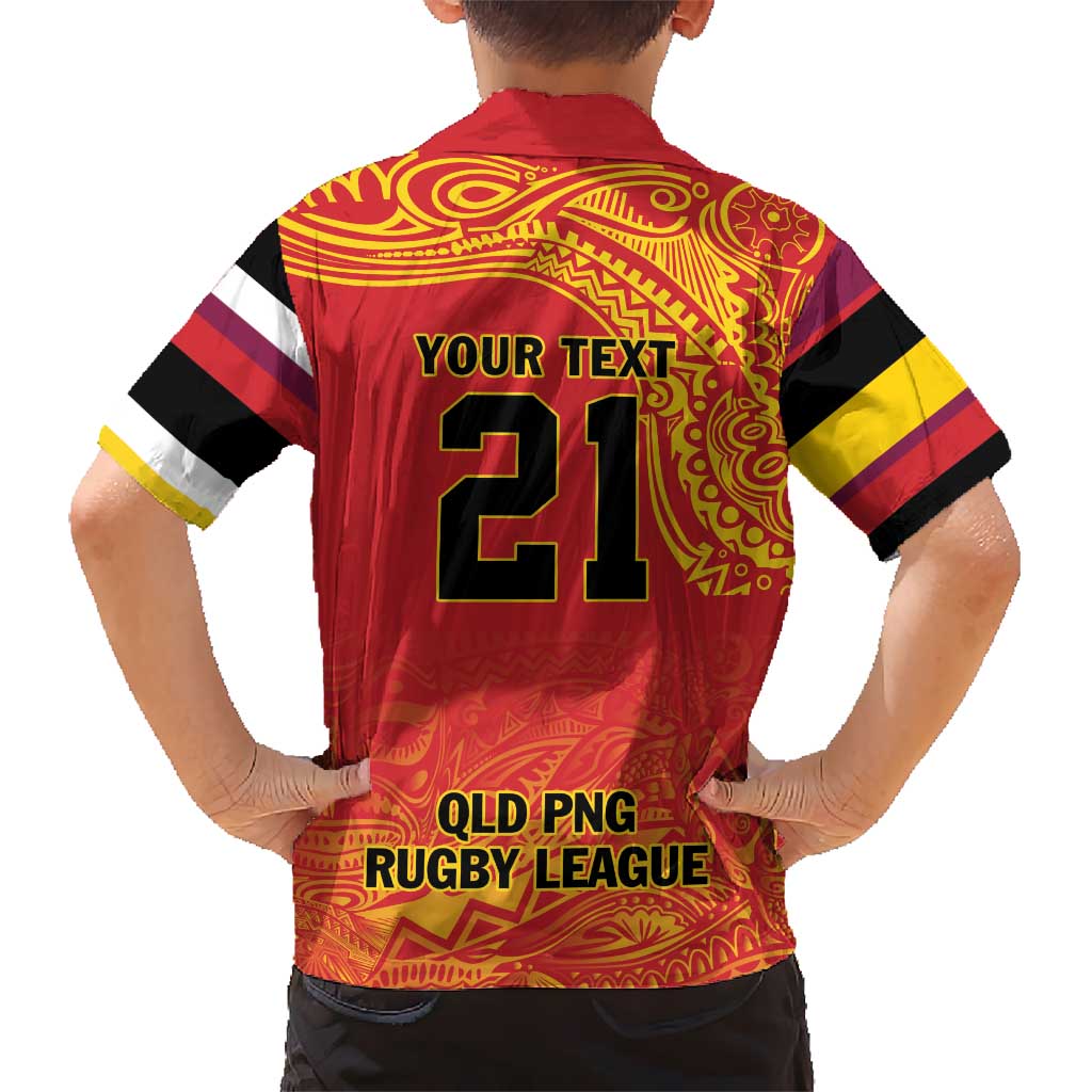 Queensland Papua New Guinea Custom Kid Hawaiian Shirt All Red Pacific PNG Tribal Style