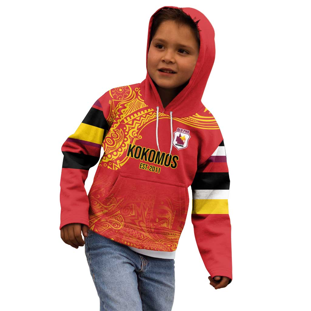 Queensland Papua New Guinea Custom Kid Hoodie All Red Pacific PNG Tribal Style