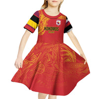Queensland Papua New Guinea Custom Kid Short Sleeve Dress All Red Pacific PNG Tribal Style