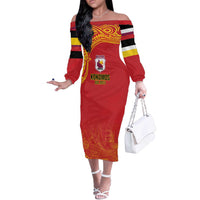 Queensland Papua New Guinea Custom Off The Shoulder Long Sleeve Dress All Red Pacific PNG Tribal Style