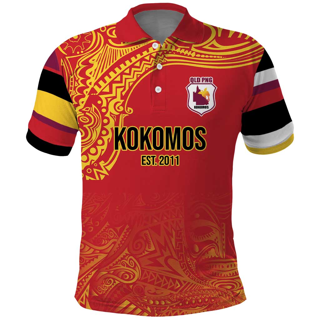 Queensland Papua New Guinea Custom Polo Shirt All Red Pacific PNG Tribal Style