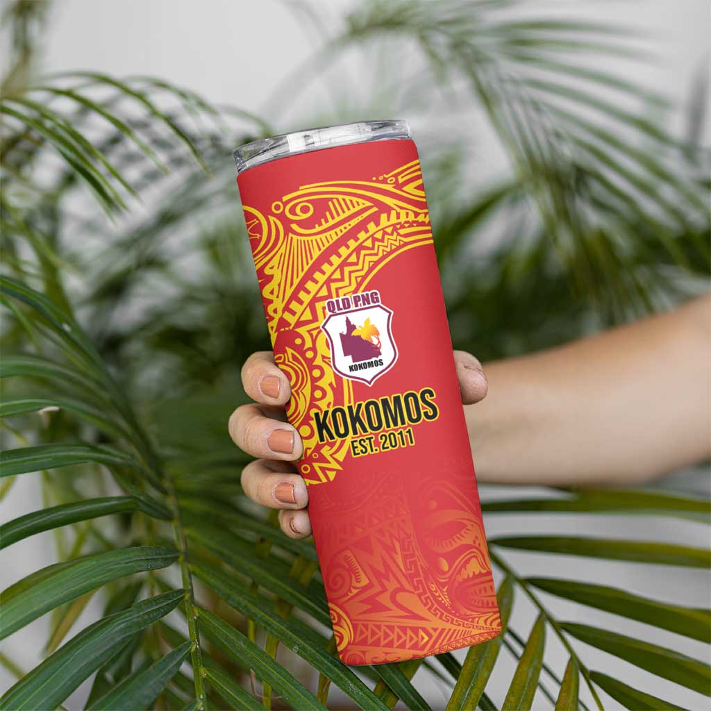 Queensland Papua New Guinea Custom Skinny Tumbler All Red Pacific PNG Tribal Style LT9 - Polynesian Pride